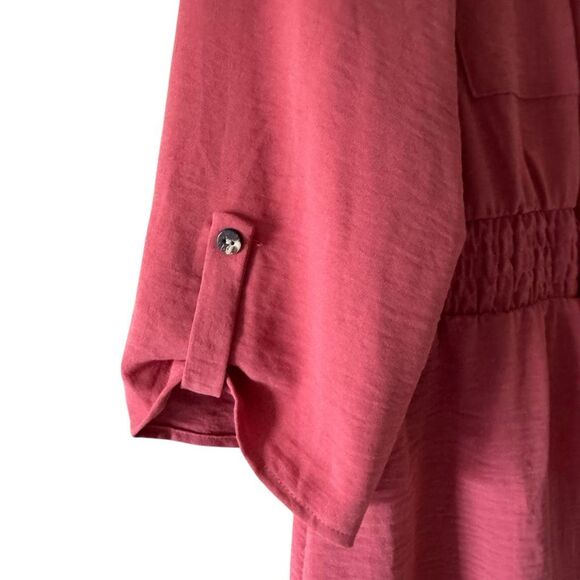 Naïf red rust midi-length dress collared neckline button-front closure 3/4 lengt - Picture 5 of 11